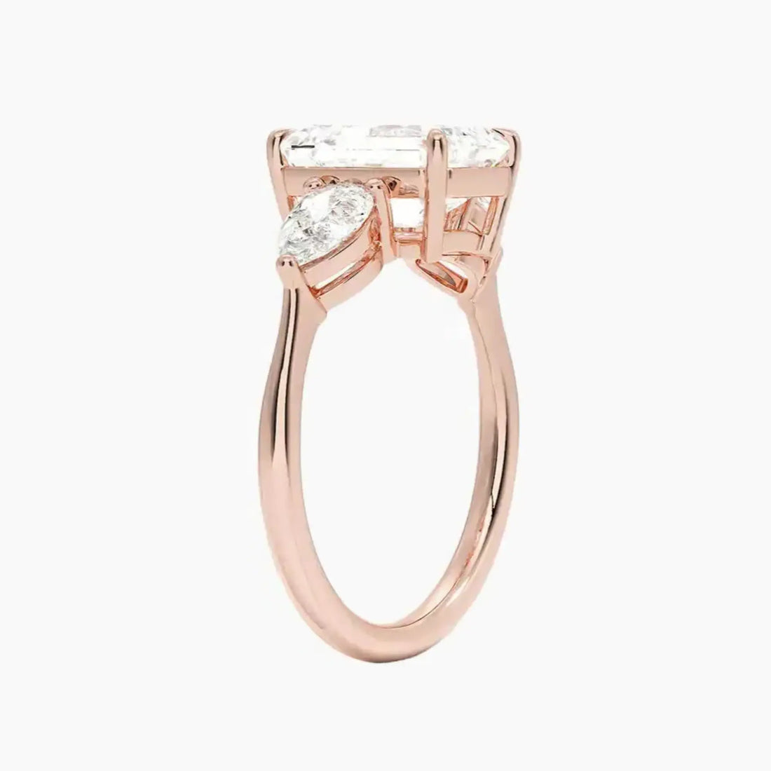 Calliope Emerald Three Stone Diamond Ring Setting in 18K Rose Gold
