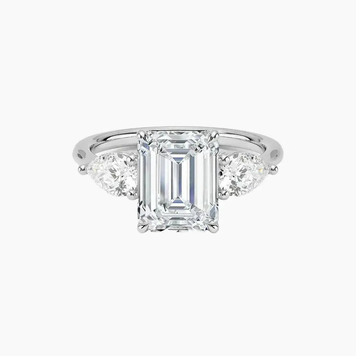 Calliope Emerald Three Stone 1 Carat Lab Grown Diamond Engagement Ring in 18K White Gold
