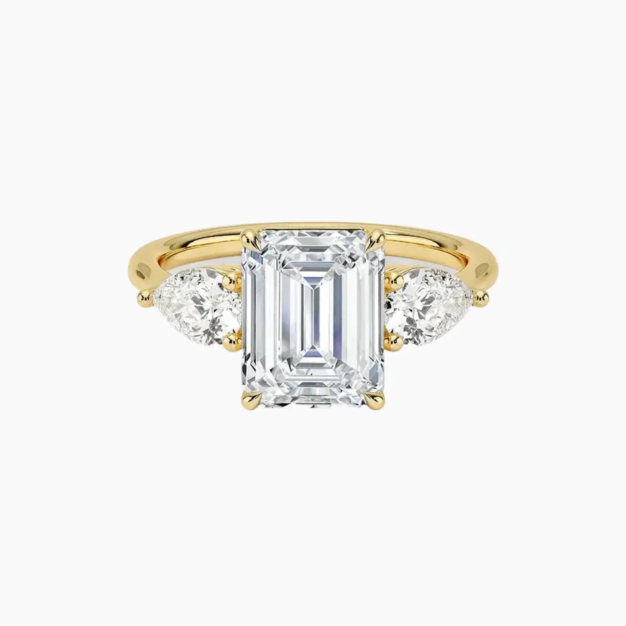 Calliope Emerald Three Stone 3 Carat Lab Grown Diamond Engagement Ring in 14K Rose Gold