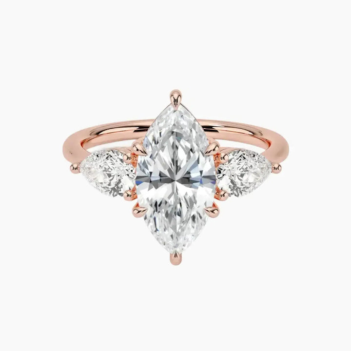 Calliope Marquise Three Stone 3 Carat Lab Grown Diamond Engagement Ring in 18K Rose Gold