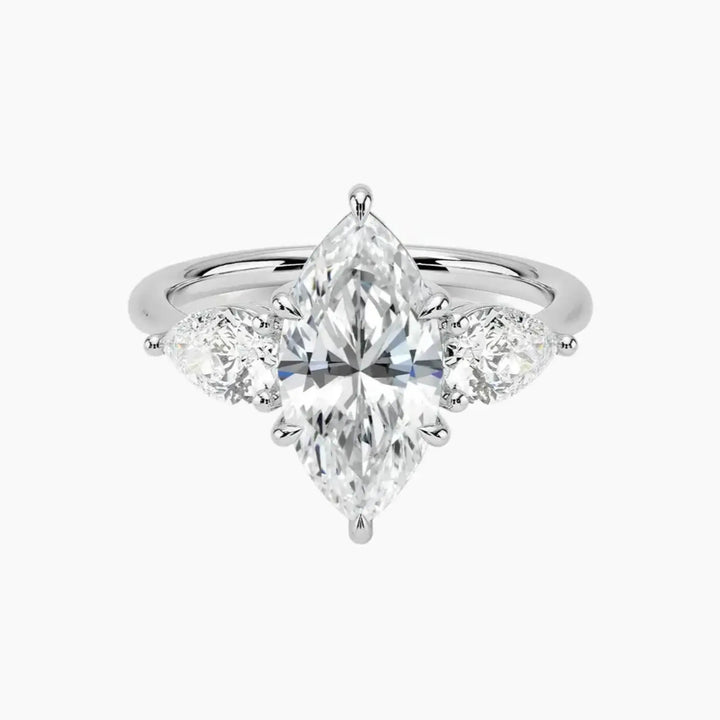Calliope Marquise Three Stone 2.5 Carat Lab Grown Diamond Engagement Ring in 18K White Gold