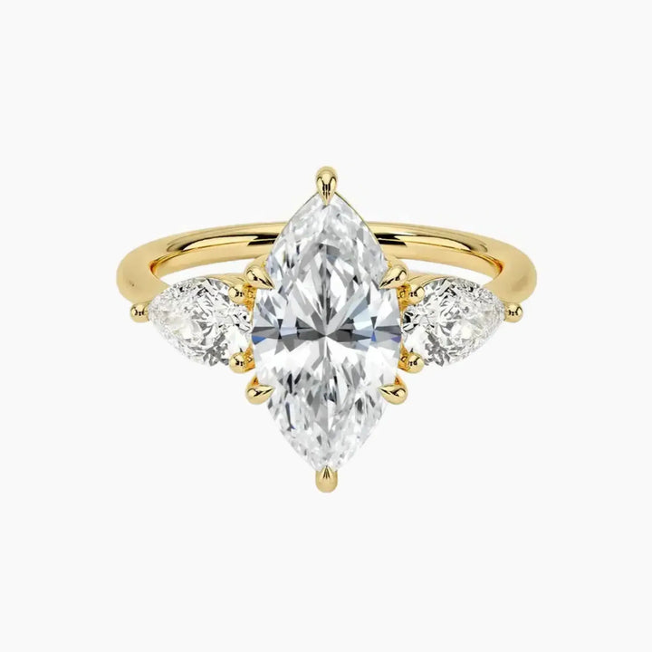 Calliope Marquise Three Stone 3 Carat Lab Grown Diamond Engagement Ring in 18K Yellow Gold