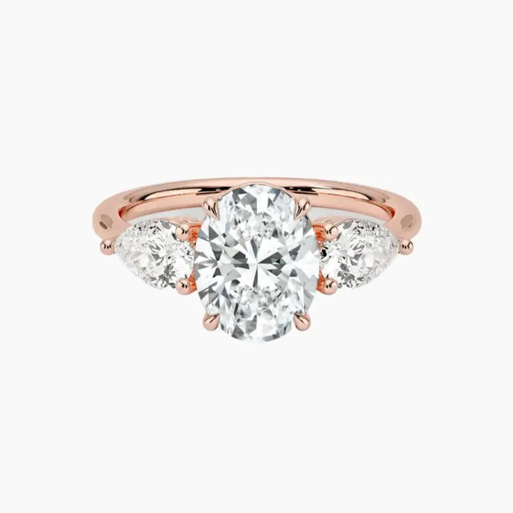 Calliope Oval Three Stone 2.5 Carat Lab Grown Diamond Engagement Ring in 18K Rose Gold
