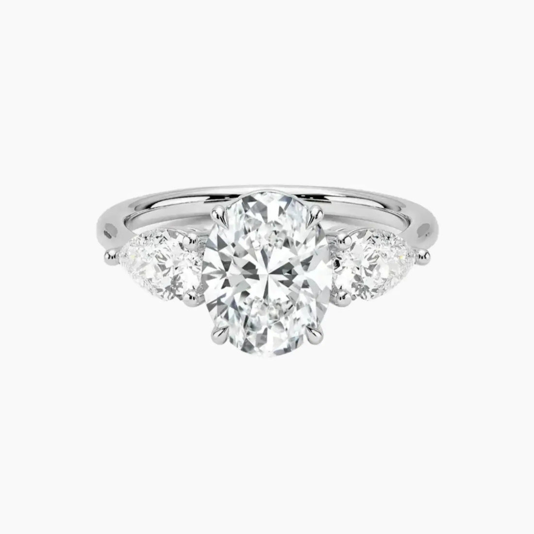 Calliope Oval Three Stone Diamond Ring Setting in 14K White Gold