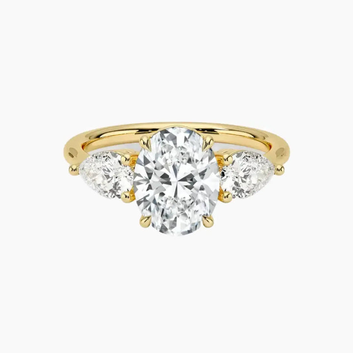 Calliope Oval Three Stone 1.5 Carat Lab Grown Diamond Engagement Ring in 14K Yellow Gold