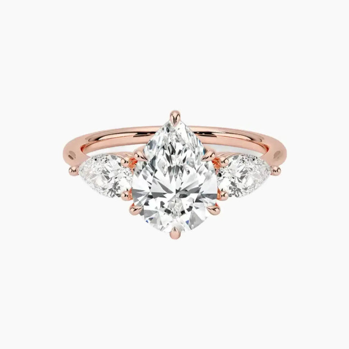 Calliope Pear Three Stone 3 Carat Lab Grown Diamond Engagement Ring in 18K Rose Gold