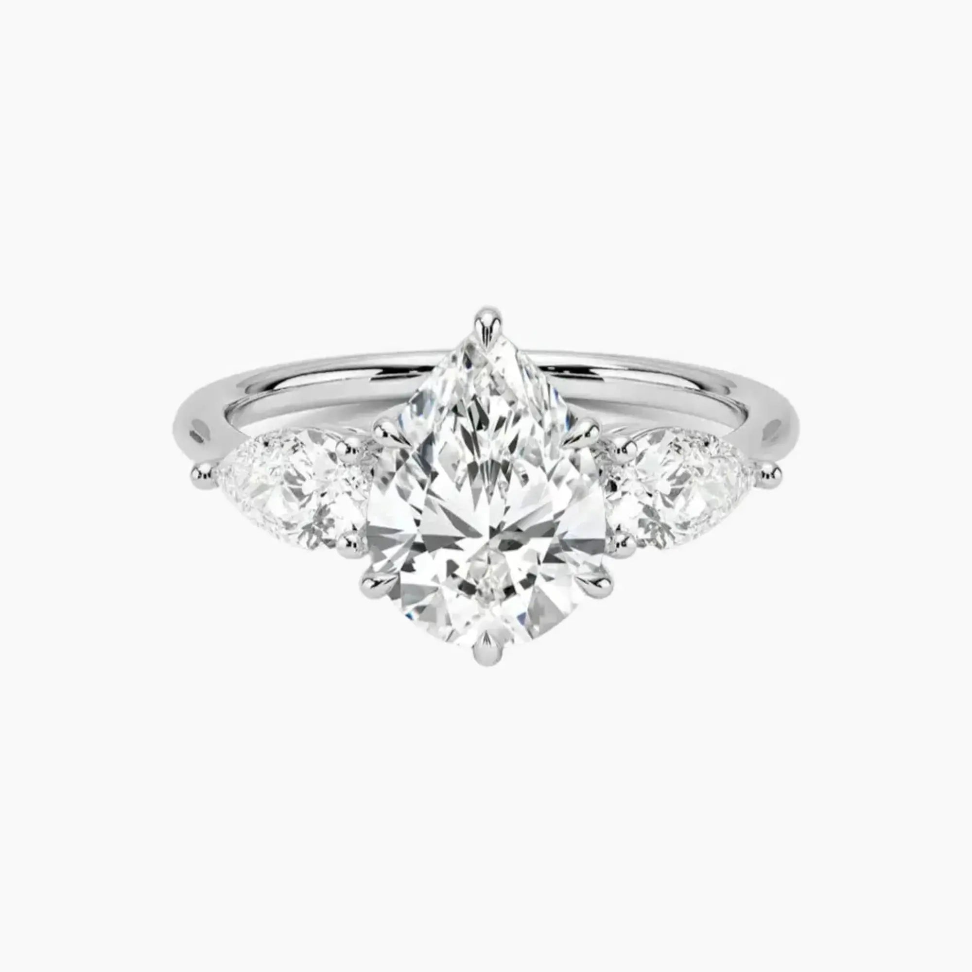 Calliope Pear Three Stone 2.5 Carat Lab Grown Diamond Engagement Ring in 14K White Gold