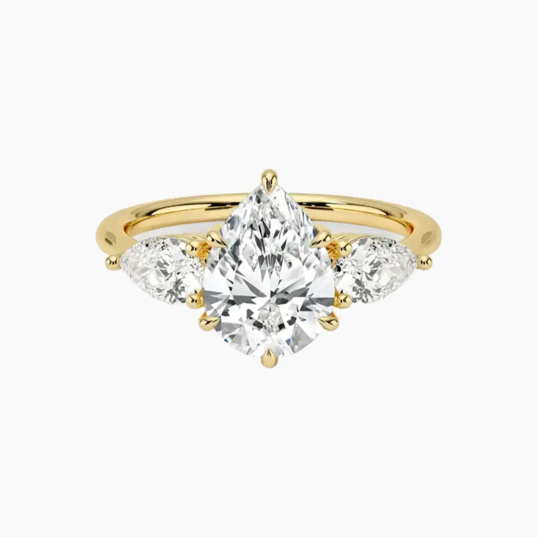 Calliope Pear Three Stone Diamond Ring Setting in 18K Yellow Gold