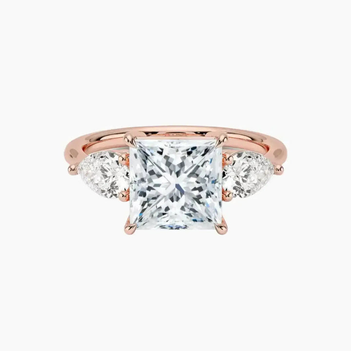 Calliope Princess Three Stone 3 Carat Lab Grown Diamond Engagement Ring in 14K Rose Gold