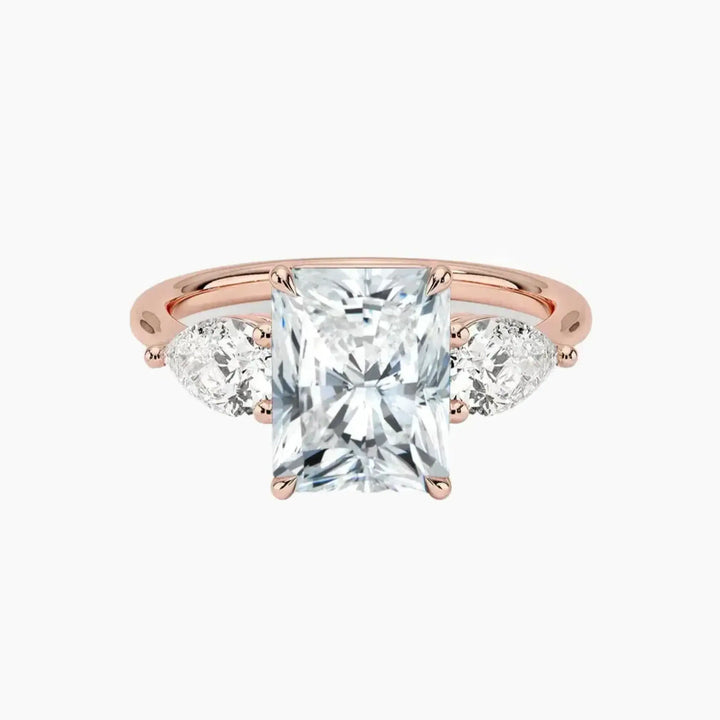 Calliope Radiant Three Stone 3 Carat Lab Grown Diamond Engagement Ring in 14K Rose Gold