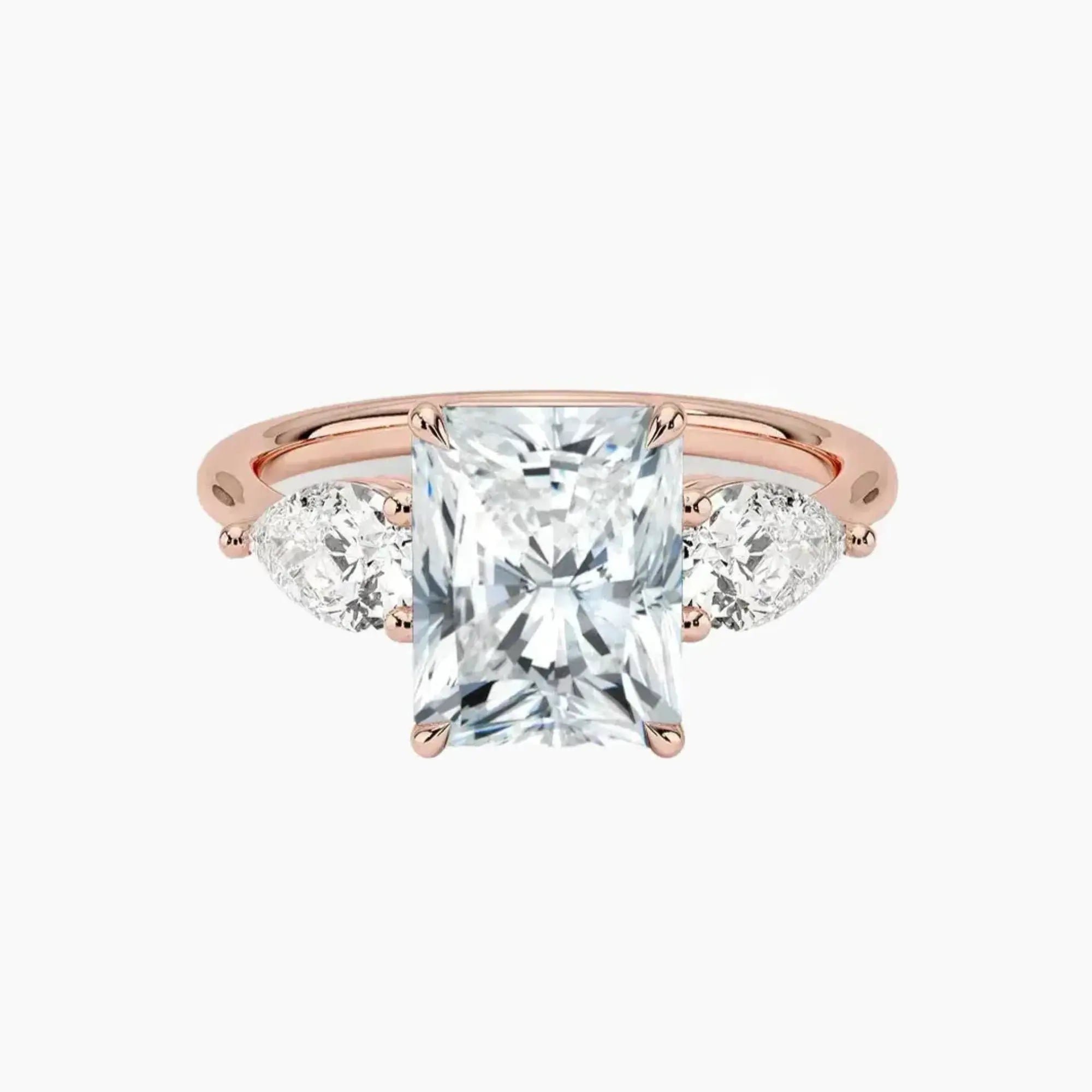 Calliope Radiant Three Stone 2.5 Carat Lab Grown Diamond Engagement Ring in 14K Rose Gold