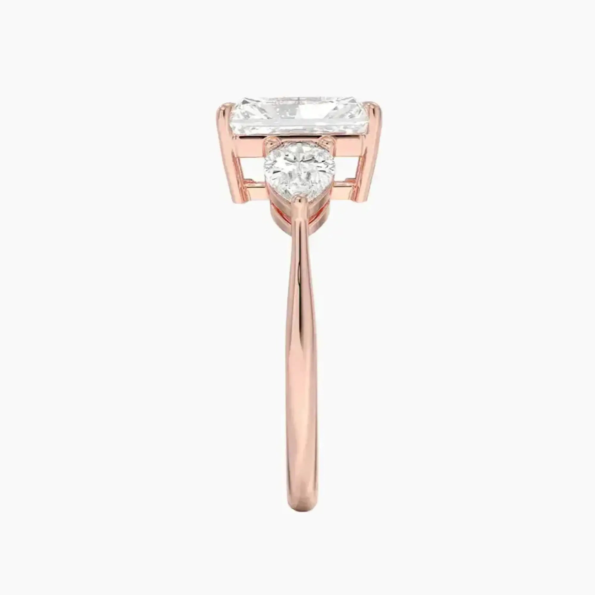 Calliope Radiant Three Stone 2.5 Carat Lab Grown Diamond Engagement Ring in 18K Rose Gold
