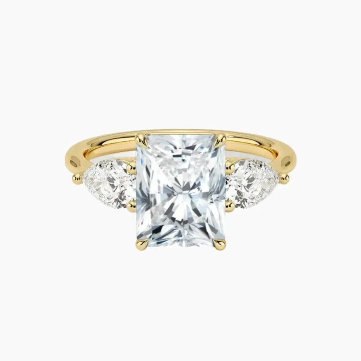 Calliope Radiant Three Stone 2.5 Carat Lab Grown Diamond Engagement Ring in 18K Yellow Gold