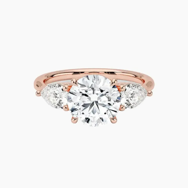 Calliope Round Three Stone 3 Carat Lab Grown Diamond Engagement Ring in 18K Rose Gold