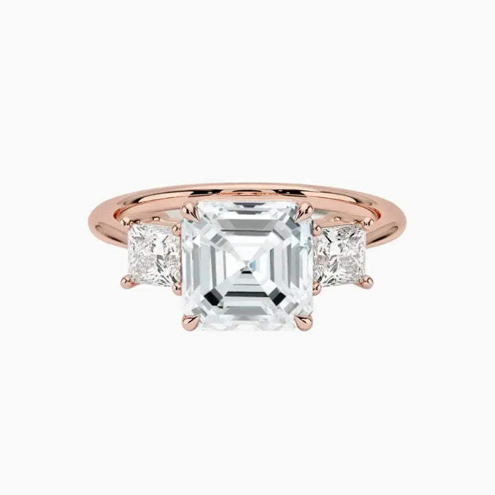 Vespera Asscher Three Stone 3 Carat Lab Grown Diamond Engagement Ring in 14K Rose Gold