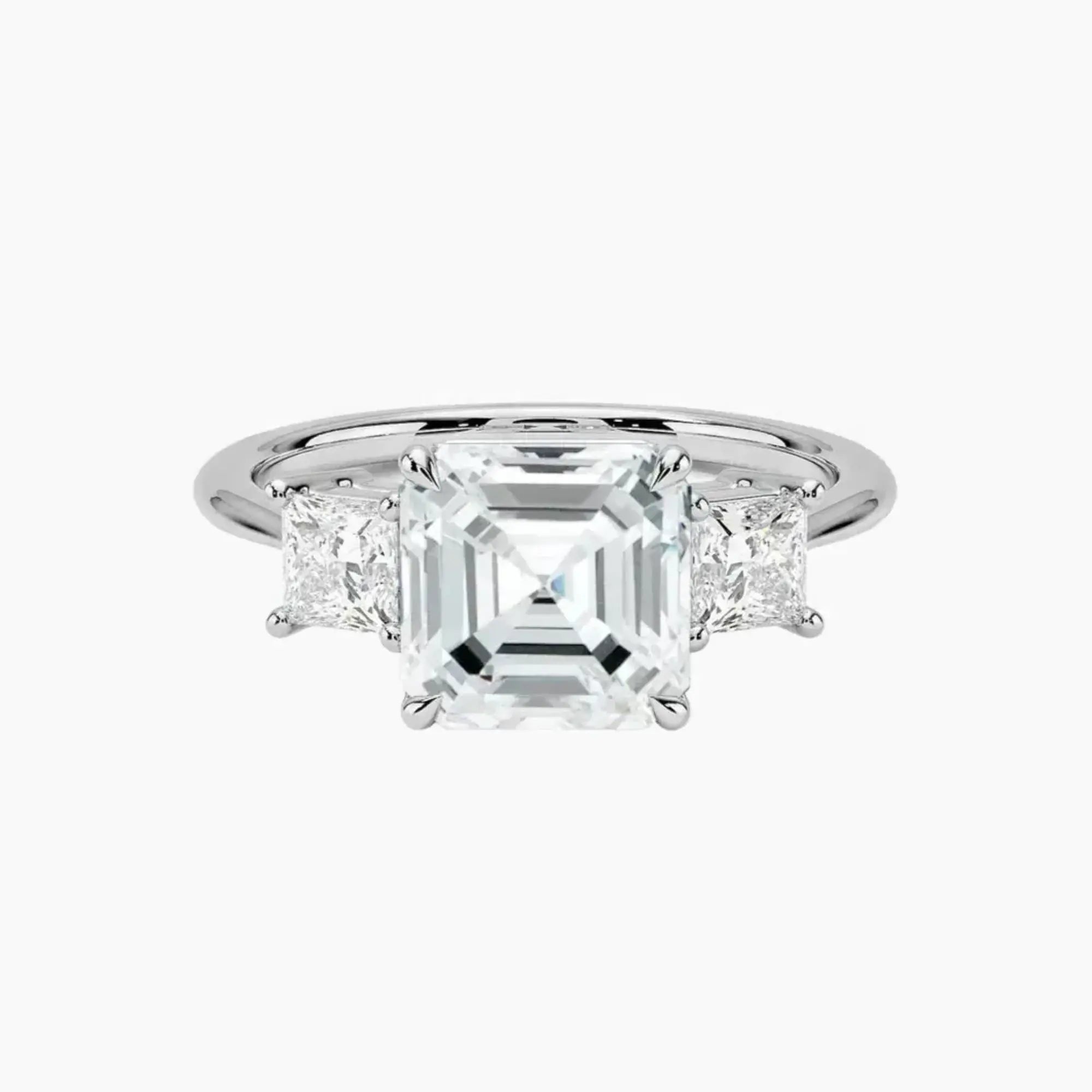 Vespera Asscher Three Stone 1 Carat Lab Grown Diamond Engagement Ring in 18K White Gold