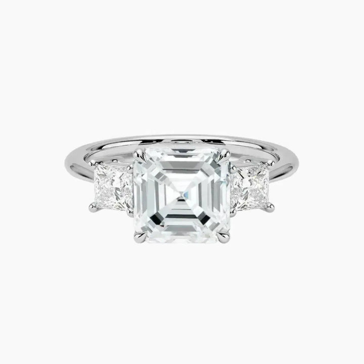 Vespera Asscher Three Stone 1 Carat Lab Grown Diamond Engagement Ring in 14K White Gold