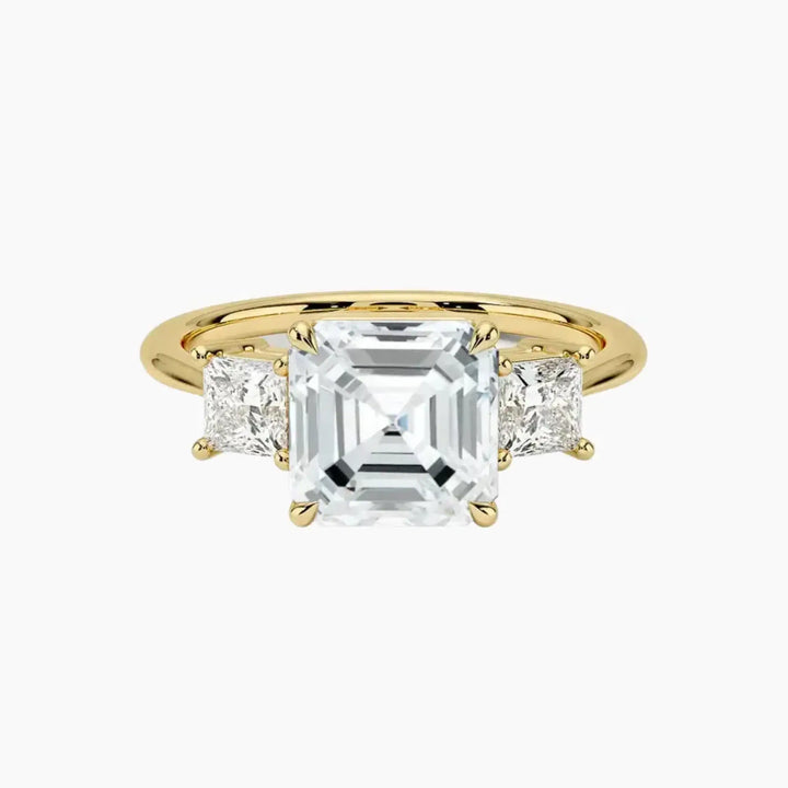 Vespera Asscher Three Stone 1 Carat Lab Grown Diamond Engagement Ring in 14K Yellow Gold