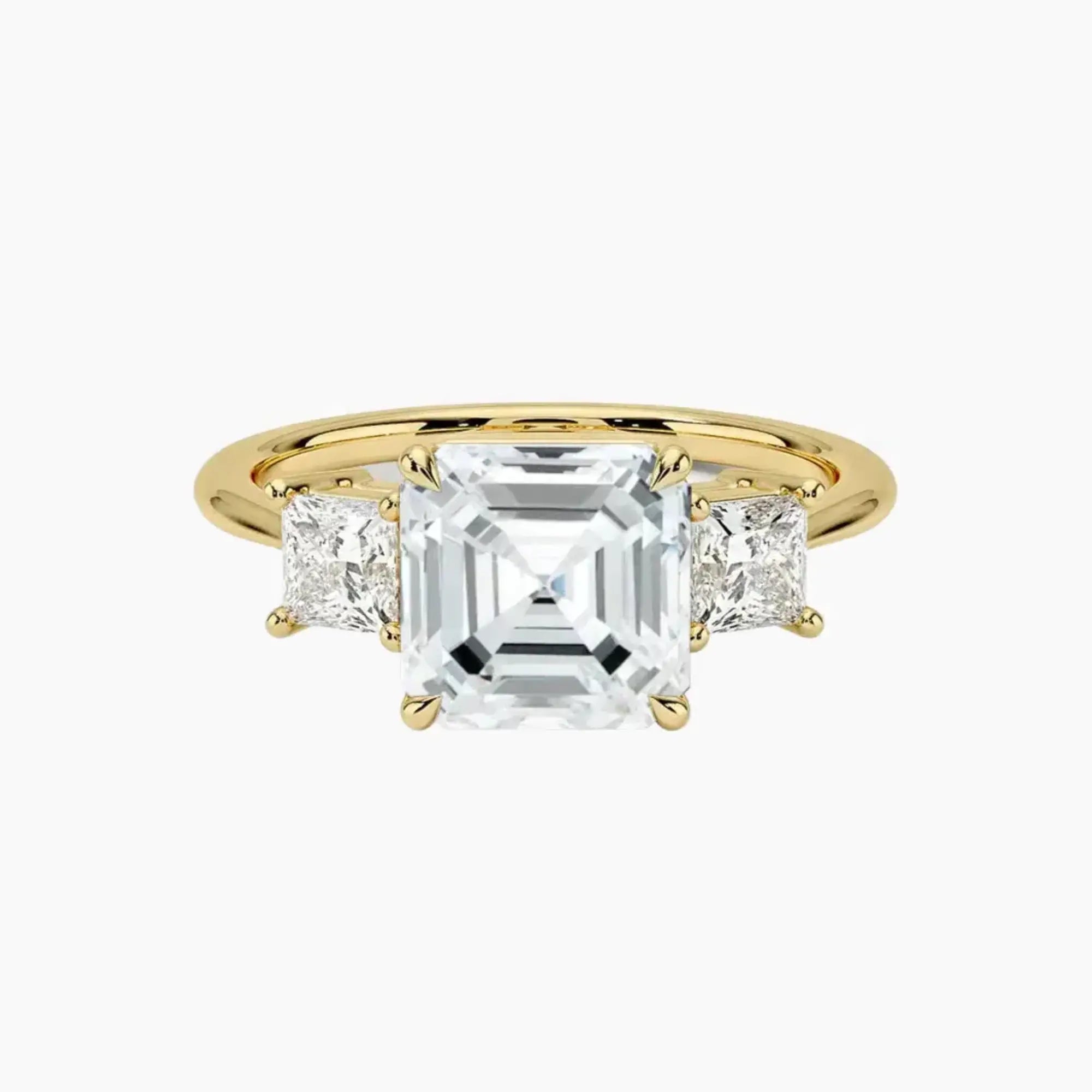 Vespera Asscher Three Stone 2 Carat Lab Grown Diamond Engagement Ring in 18K Rose Gold