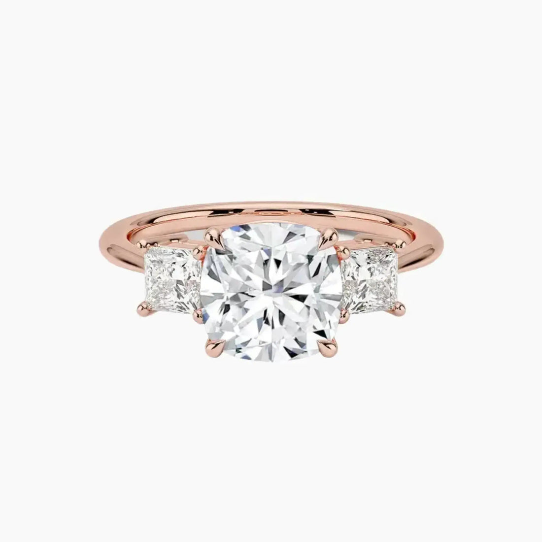 Vespera Cushion Three Stone Diamond Ring Setting in 14K Rose Gold