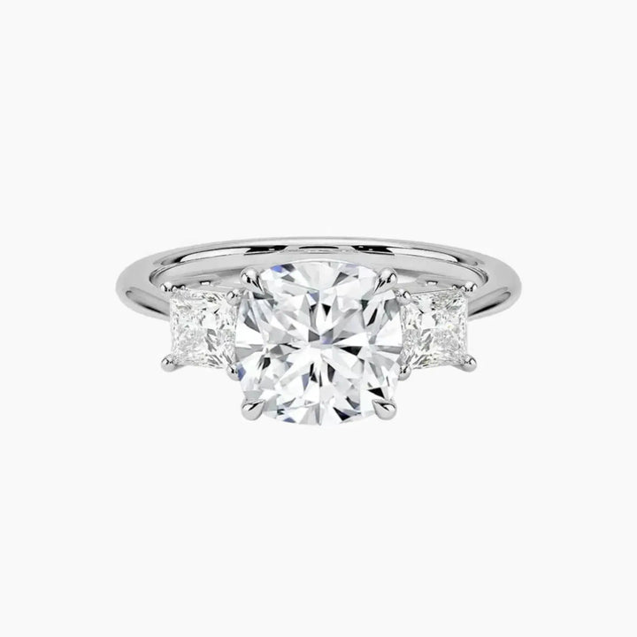 Vespera Cushion Three Stone 3 Carat Lab Grown Diamond Engagement Ring in 18K White Gold