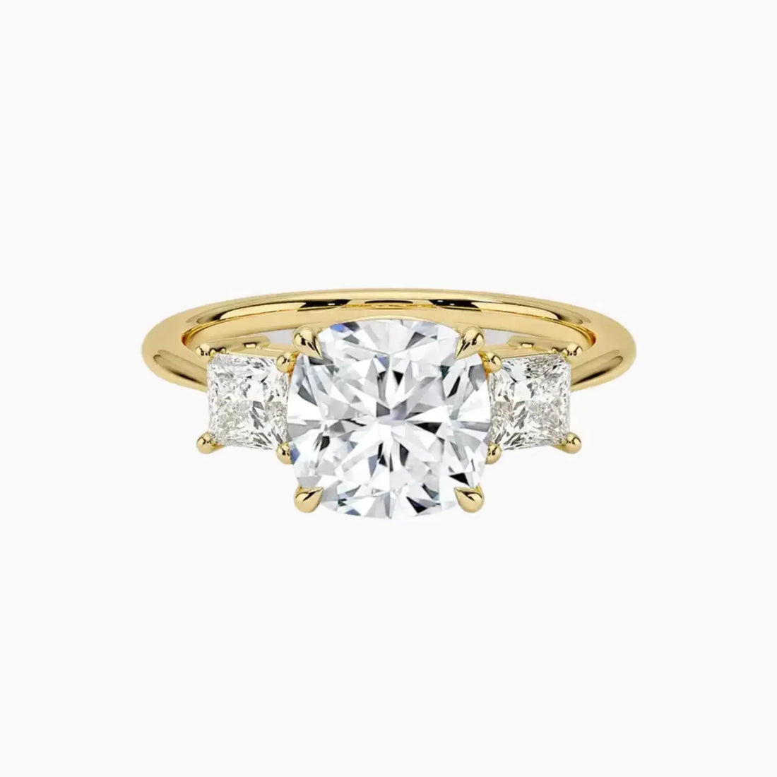 Vespera Cushion Three Stone 1 Carat Lab Grown Diamond Engagement Ring in 14K Yellow Gold