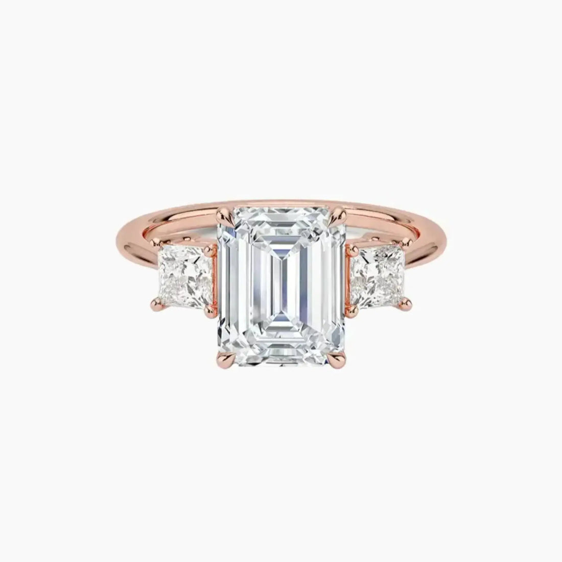 Vespera Emerald Three Stone Diamond Ring Setting in 14K Rose Gold