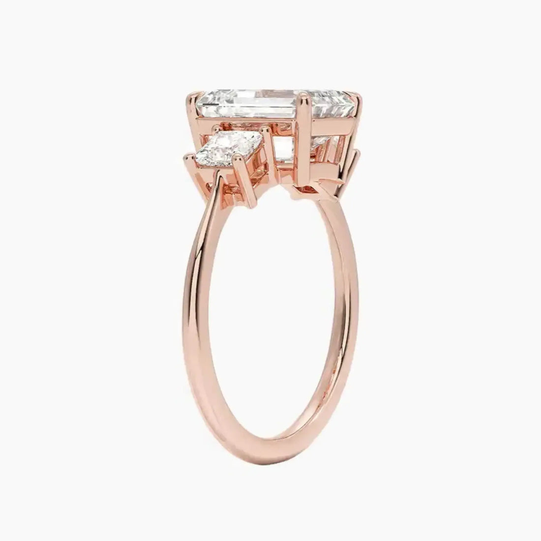Vespera Emerald Three Stone 2.5 Carat Lab Grown Diamond Engagement Ring in 18K Rose Gold