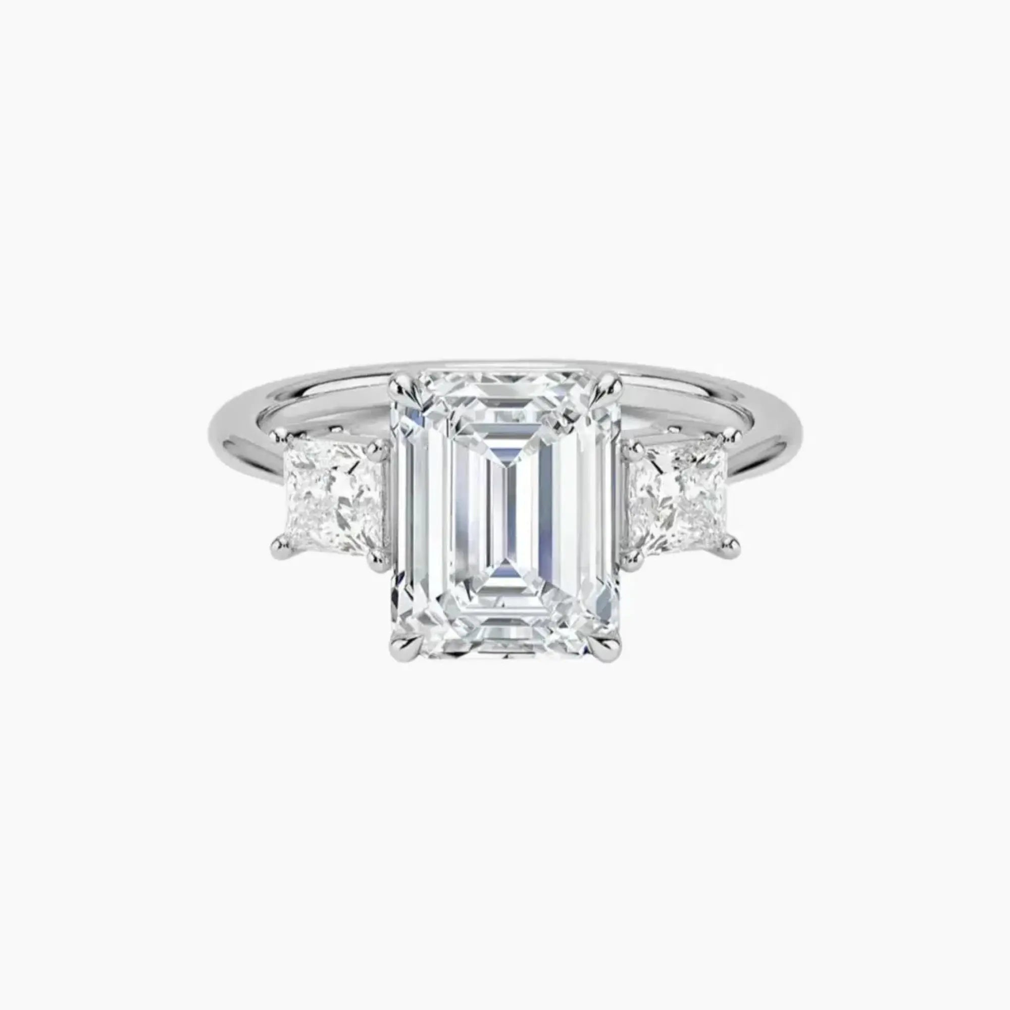 Vespera Emerald Three Stone 2.5 Carat Lab Grown Diamond Engagement Ring in 18K White Gold