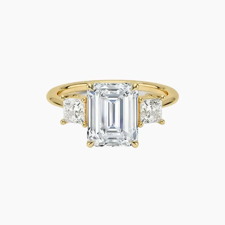 Vespera Emerald Three Stone 3 Carat Lab Grown Diamond Engagement Ring in 18K Yellow Gold