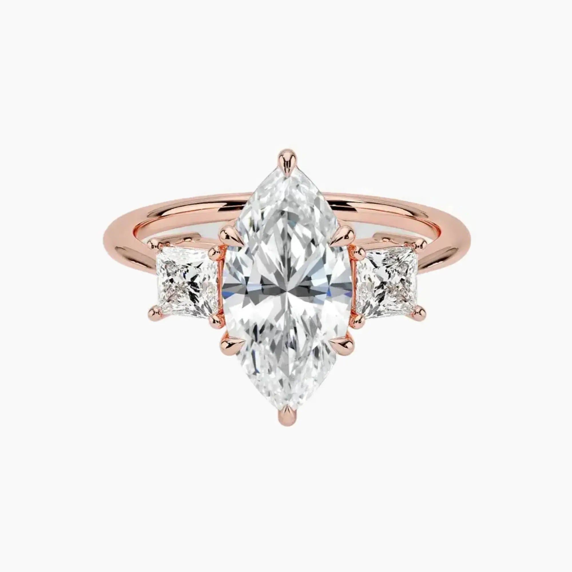 Vespera Marquise Three Stone 1.5 Carat Lab Grown Diamond Engagement Ring in 18K Rose Gold