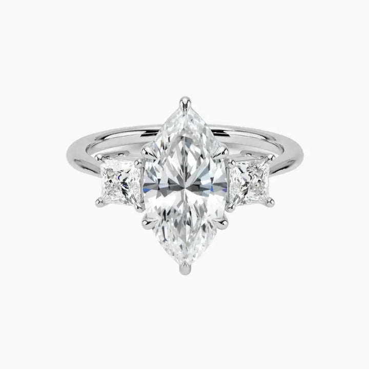Vespera Marquise Three Stone 3 Carat Lab Grown Diamond Engagement Ring in 18K White Gold