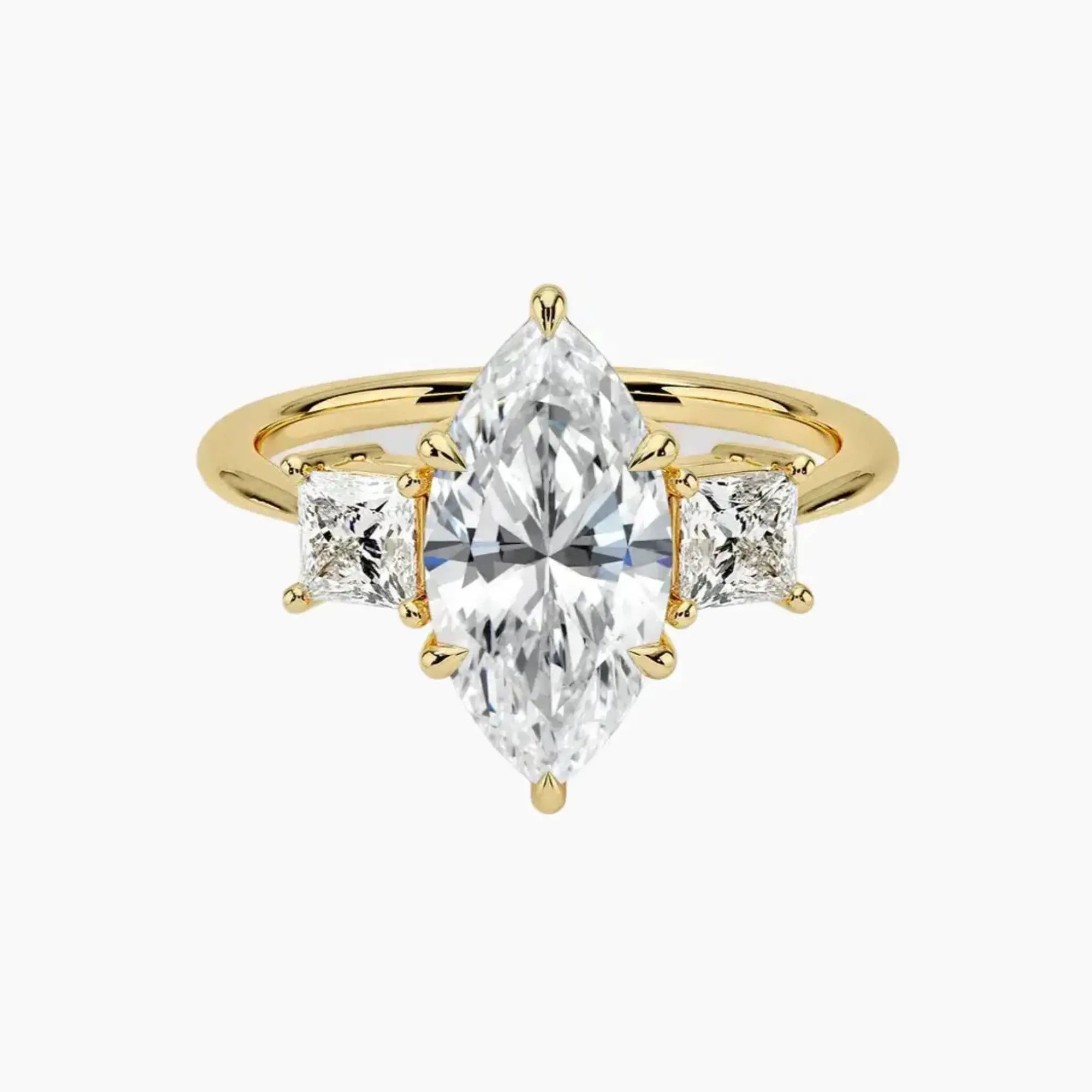 Vespera Marquise Three Stone 2.5 Carat Lab Grown Diamond Engagement Ring in 14K Yellow Gold