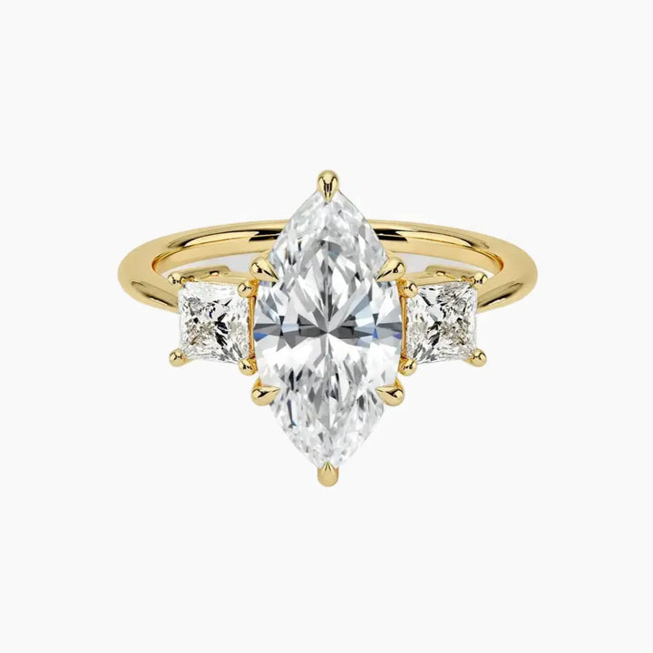 Vespera Marquise Three Stone 2.5 Carat Lab Grown Diamond Engagement Ring in 18K Yellow Gold