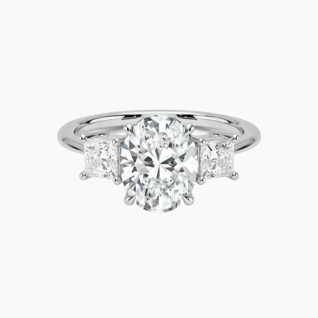 Vespera Oval Three Stone Diamond Ring Setting in 18K White Gold