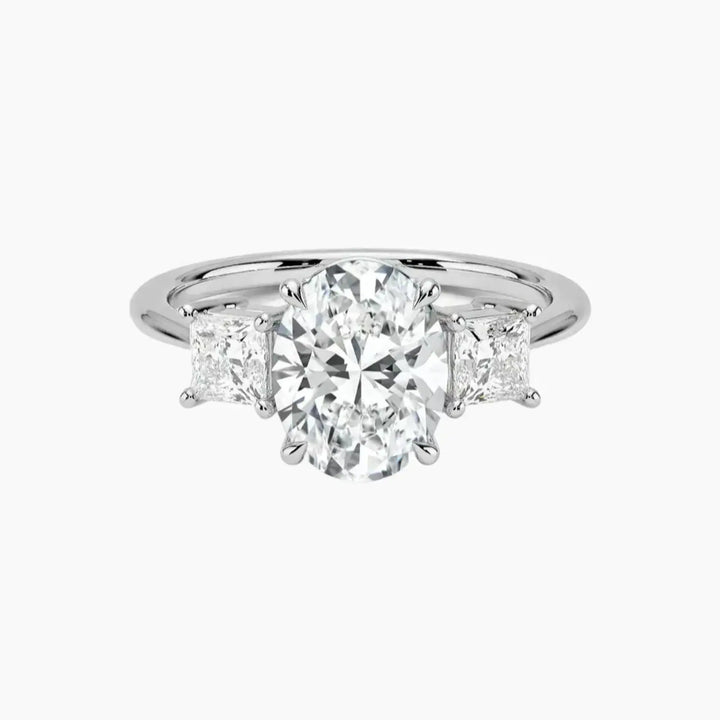 Vespera Oval Three Stone 3 Carat Lab Grown Diamond Engagement Ring in 18K White Gold