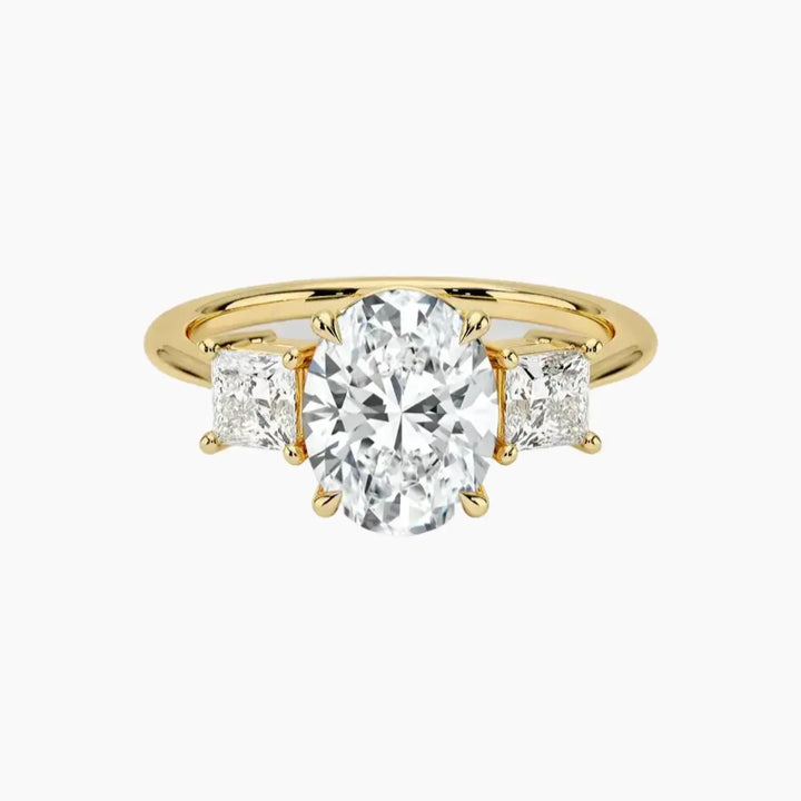 Vespera Oval Three Stone 1 Carat Lab Grown Diamond Engagement Ring in 14K Yellow Gold