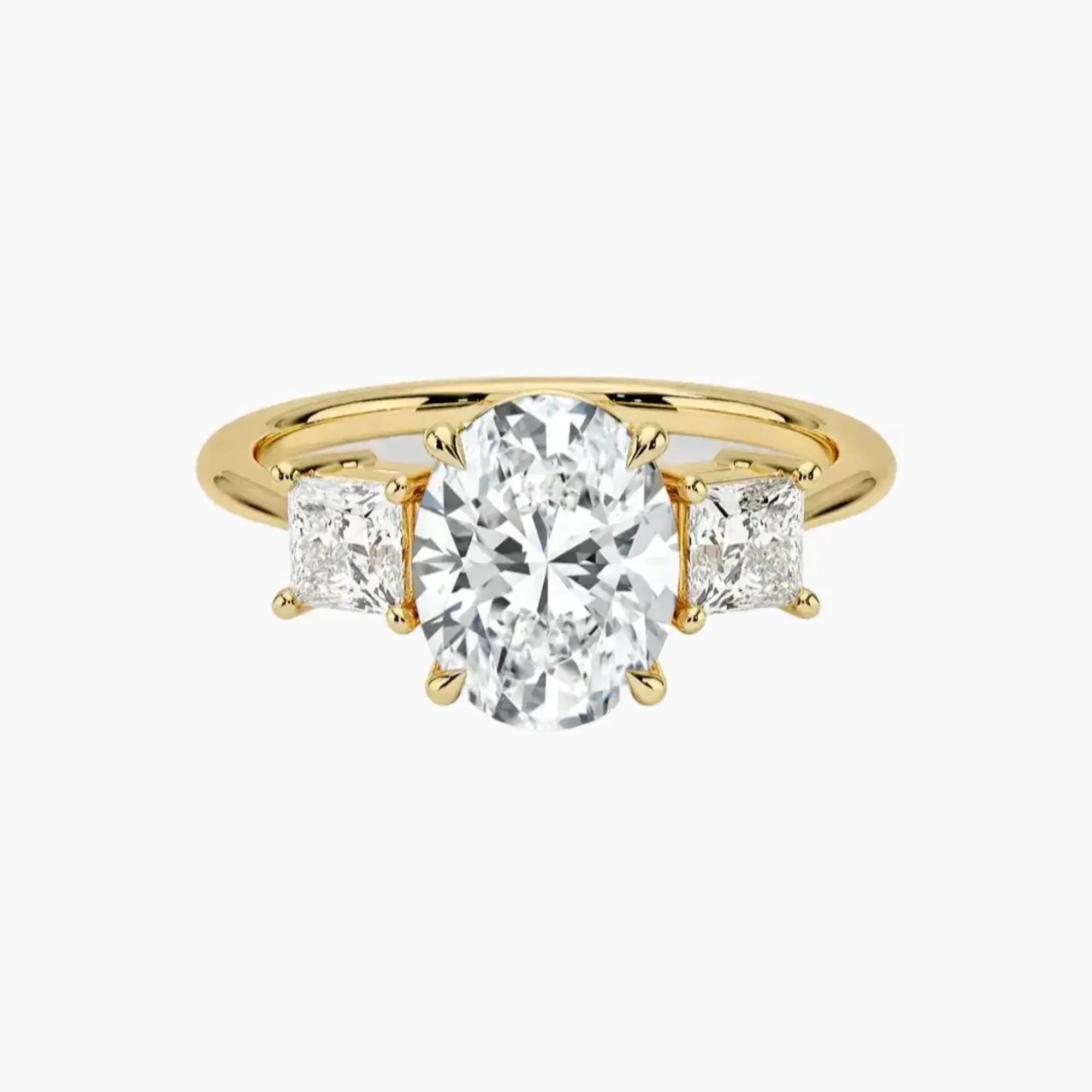 Vespera Oval Three Stone 2 Carat Lab Grown Diamond Engagement Ring in 18K Yellow Gold