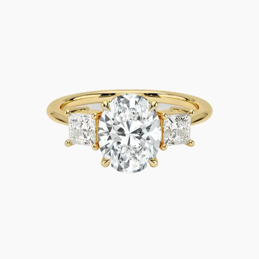 Vespera Oval Three Stone 2 Carat Lab Grown Diamond Engagement Ring in 18K Yellow Gold