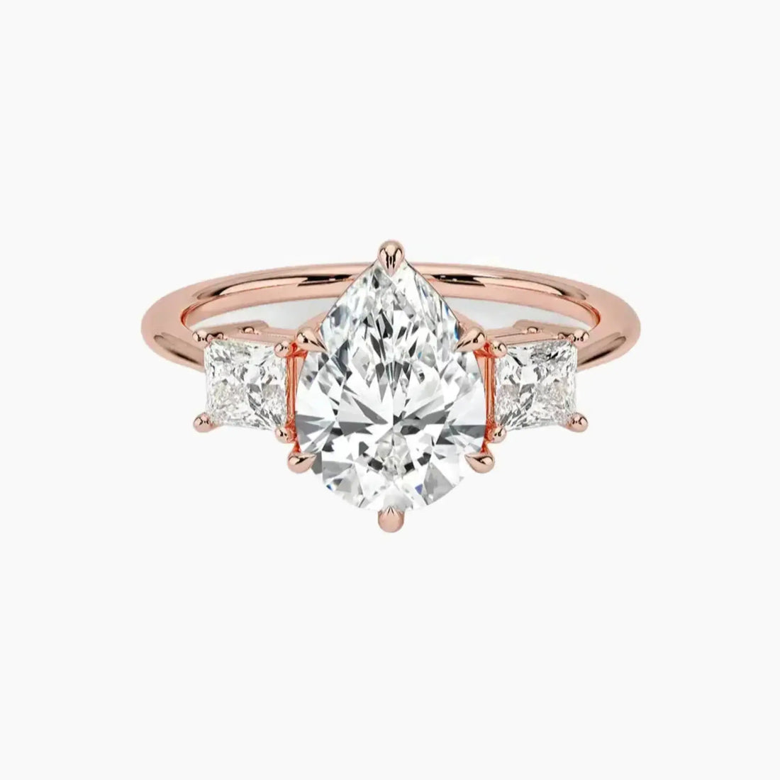 Vespera Pear Three Stone Diamond Ring Setting in 14K Rose Gold