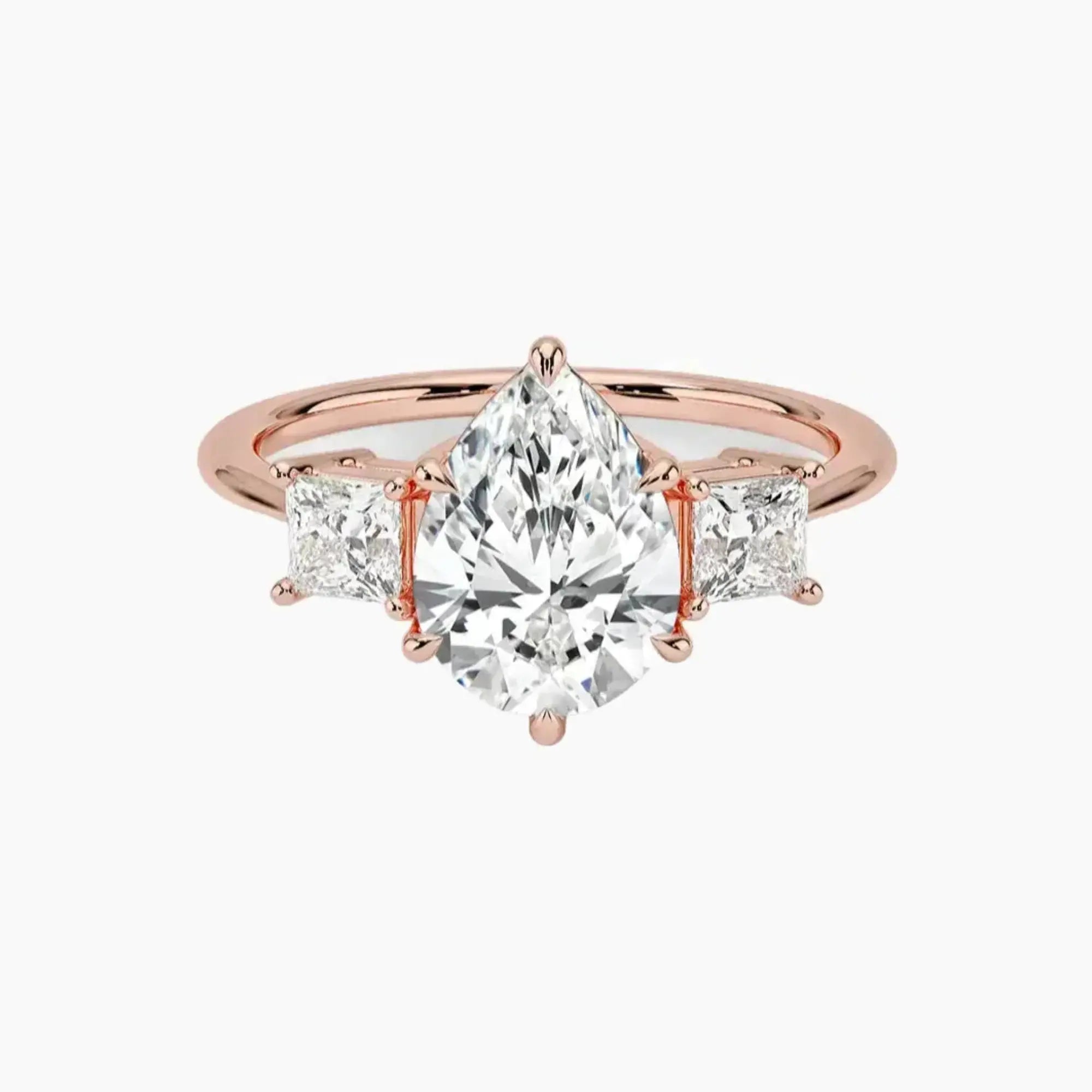Vespera Pear Three Stone 3 Carat Lab Grown Diamond Engagement Ring in 14K Rose Gold