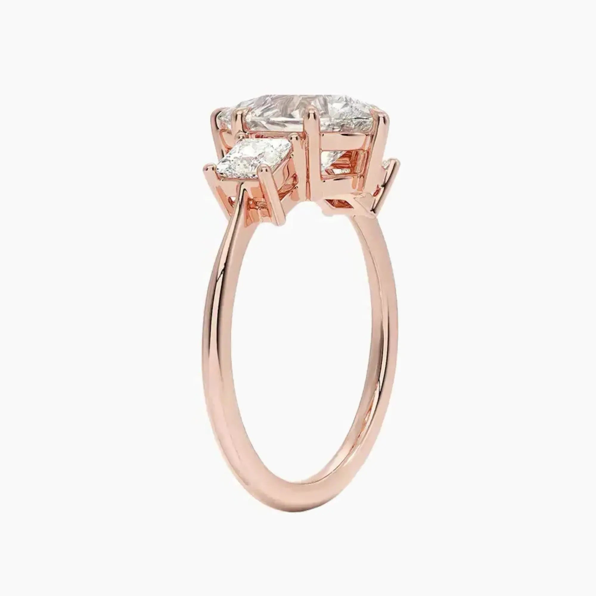 Vespera Pear Three Stone 2.5 Carat Lab Grown Diamond Engagement Ring in 18K Rose Gold