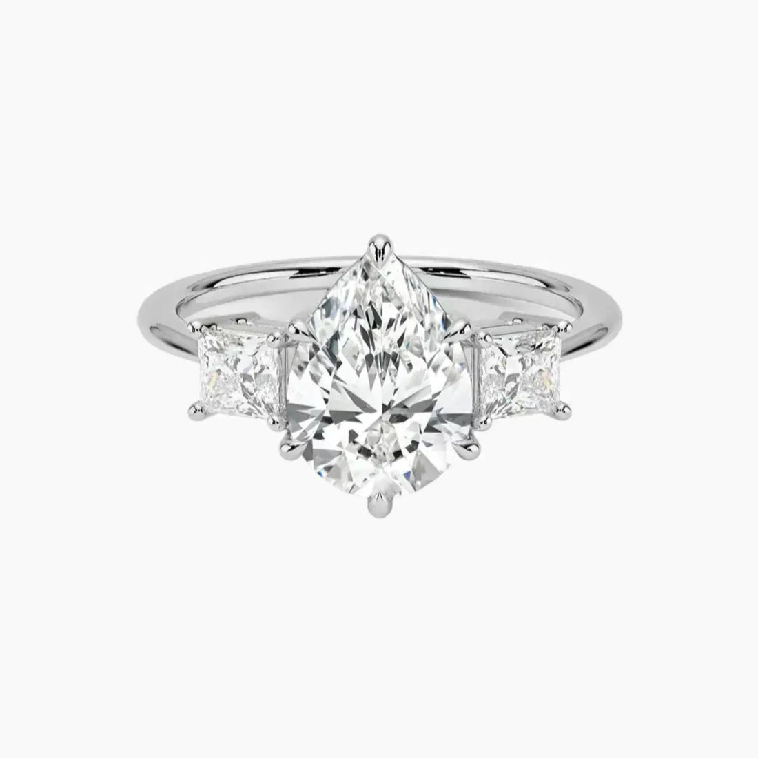 Vespera Pear Three Stone Diamond Ring Setting in 18K White Gold