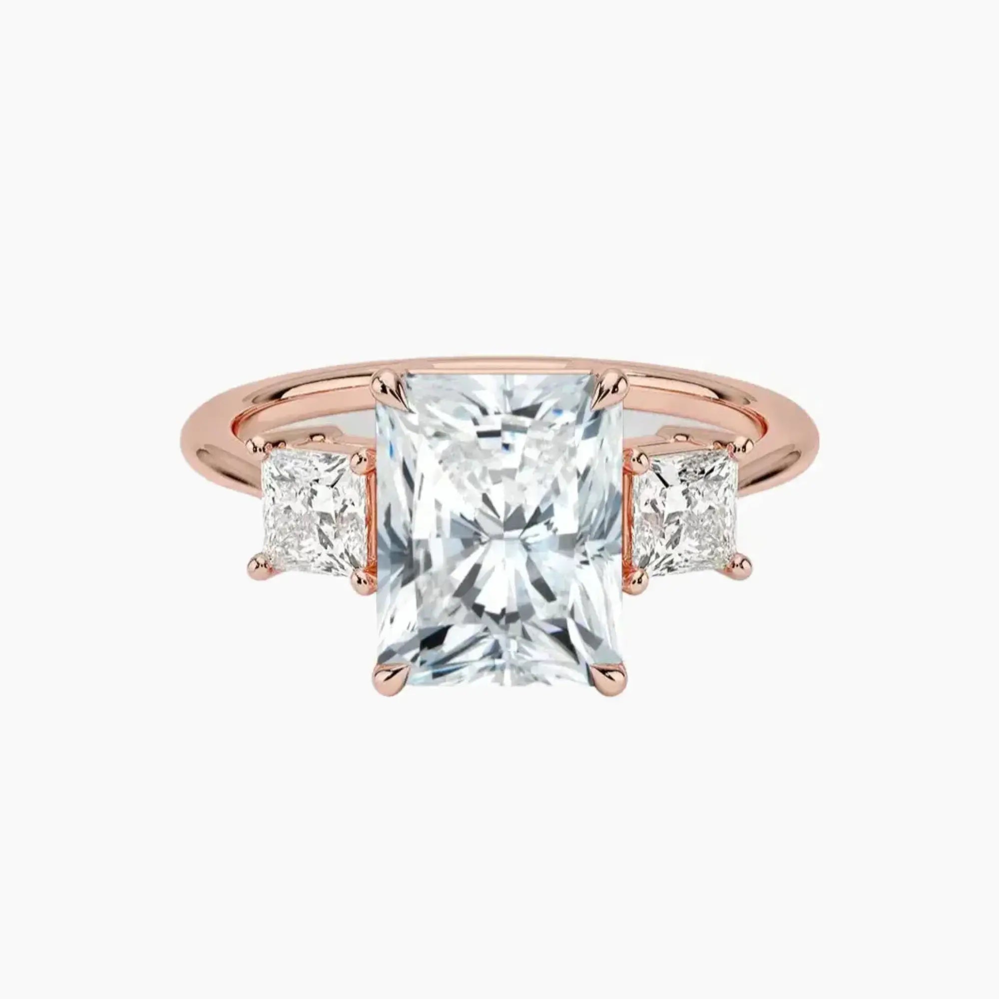 Vespera Radiant Three Stone 1.5 Carat Lab Grown Diamond Engagement Ring in 14K Rose Gold