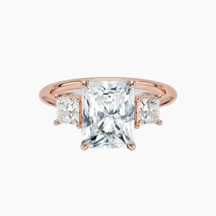 Vespera Radiant Three Stone 3 Carat Lab Grown Diamond Engagement Ring in 18K Rose Gold