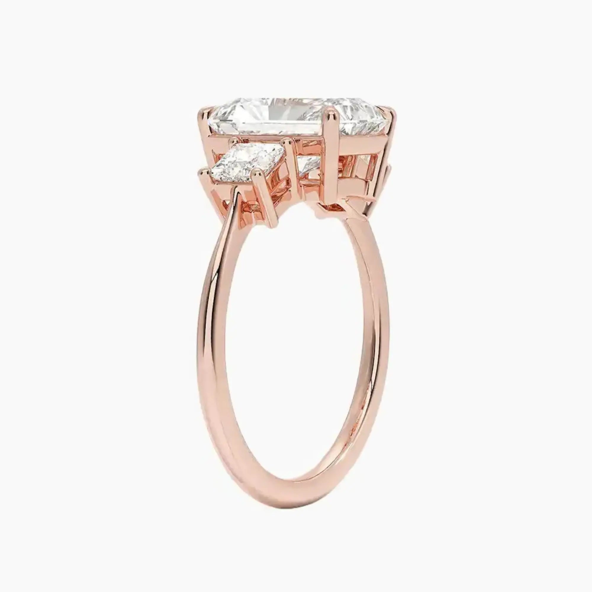 Vespera Radiant Three Stone Diamond Ring Setting in 14K Rose Gold