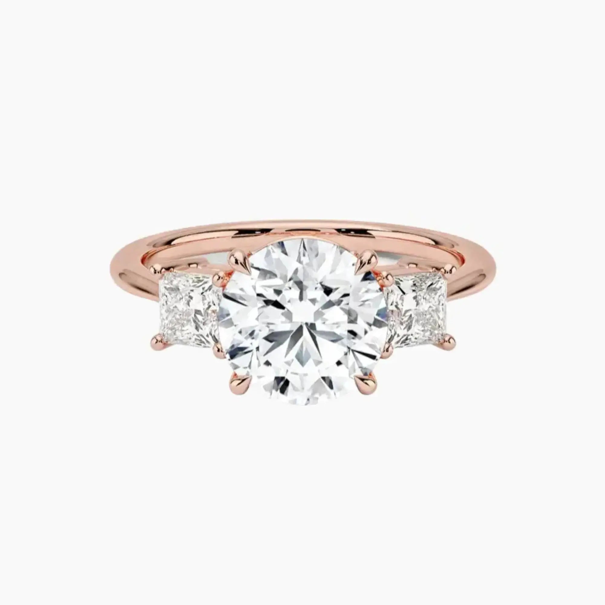 Vespera Round Three Stone Diamond Ring Setting in 18K Yellow Gold