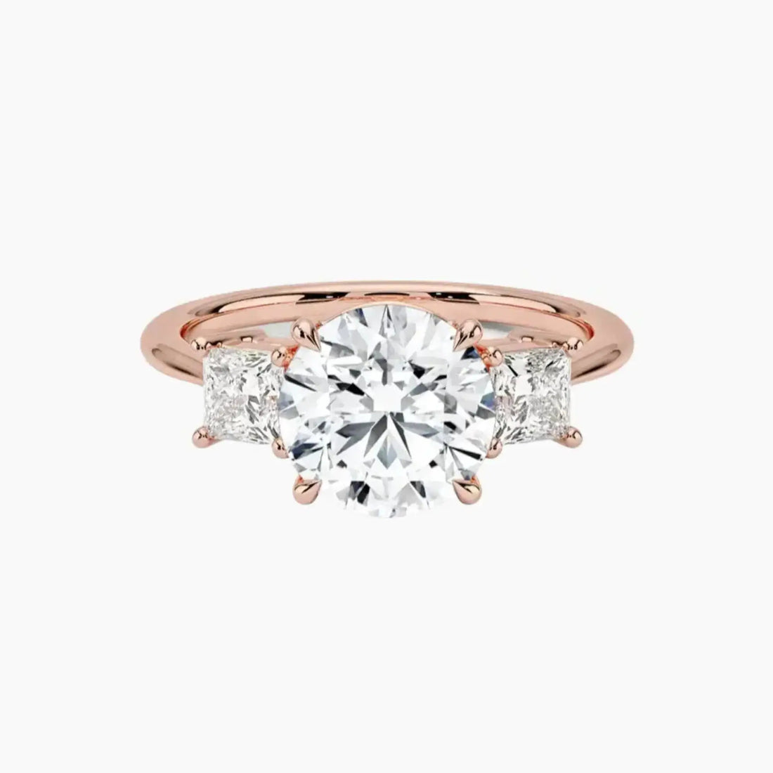 Vespera Round Three Stone 3 Carat Lab Grown Diamond Engagement Ring in 18K Rose Gold