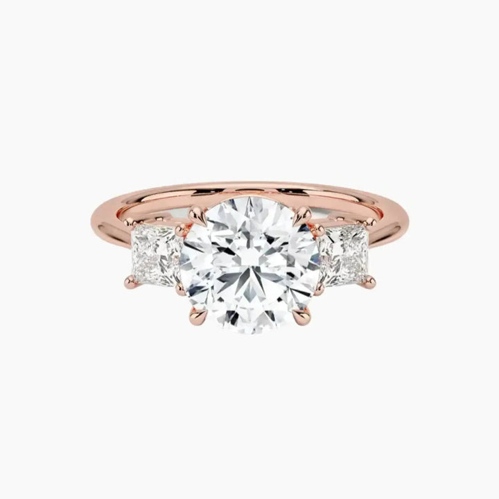 Vespera Round Three Stone 2 Carat Lab Grown Diamond Engagement Ring in 14K Rose Gold