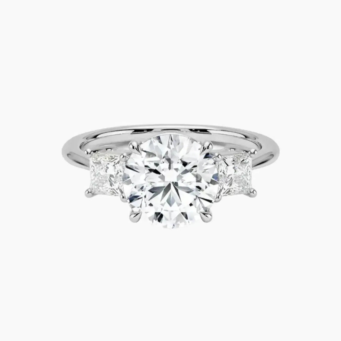 Vespera Round Three Stone Diamond Ring Setting in 18K White Gold